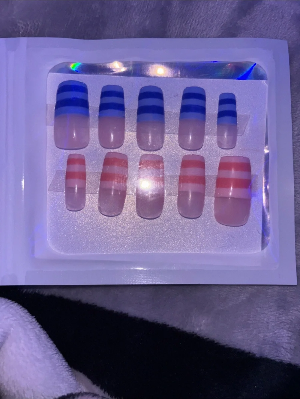 Press-On Nail Set with Pink & Blue Stripes